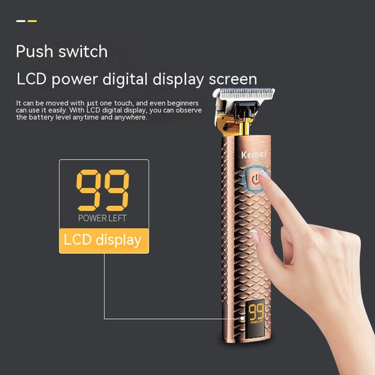 Rose gold hair clipper with diamond mesh engraving, gold blade, and digital display showing '99 POWER LEFT'. - Image 5