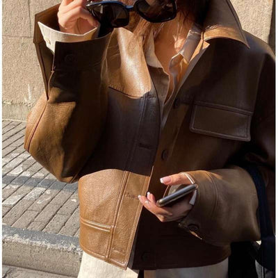 Chaqueta de Cuero para Mujer con Solapa Suelta y Bolsillos - Image 8