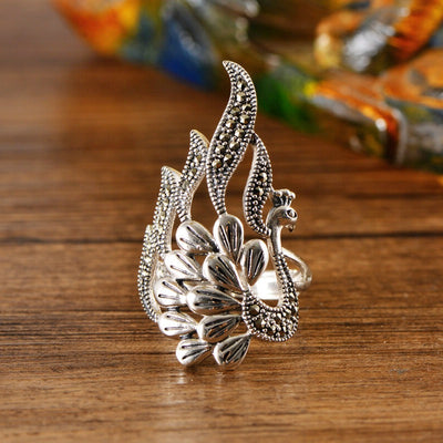 Anillo de Plata 925 Pavo Real Hueco Vintage para Mujer - Image 5