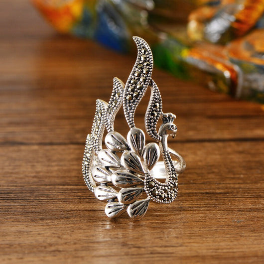 Anillo de Plata 925 Pavo Real Hueco Vintage para Mujer - Image 5