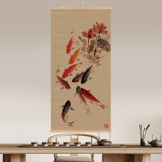 Biombo Decorativo Bambú con Pintura de Scroll para Sala de Estar - Image 4