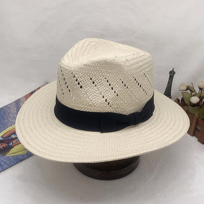 Sombrero Jazz de Paja con Cinta Rayada y Ala Plana - Image 25