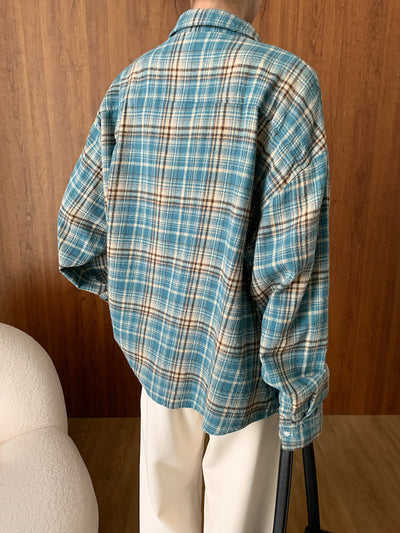 Camisa de Algodón Peinado Estilo Vintage a Cuadros Manga Larga - Image 11