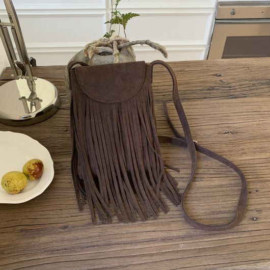 Bolso Bandolera Retro Gamuza Esmerilada con Borlas para Celular - Image 6