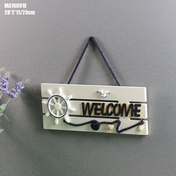 Placa de Bienvenida Mediterránea con Ancla Marina y Timón - Decoración Náutica de Madera - Image 3