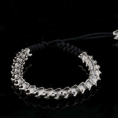 Pulsera Vintage de Plata Esterlina con Serpiente Espinada y Cuerda Tejida Ajustable - Image 5