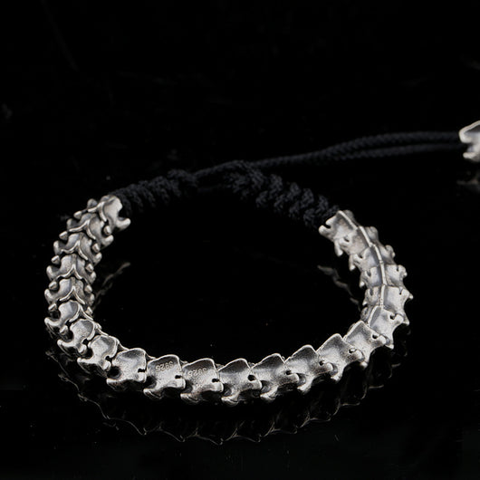 Pulsera Vintage de Plata Esterlina con Serpiente Espinada y Cuerda Tejida Ajustable - Image 5