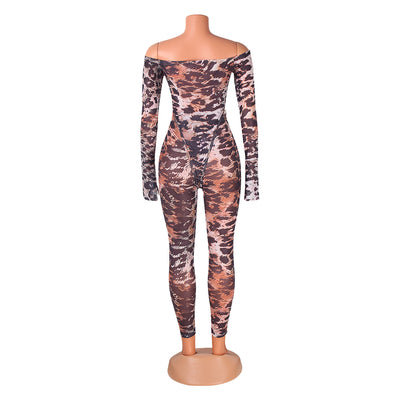 Jumpsuit Leopardo Ajustado de Manga Larga Cuello Alto - Image 11