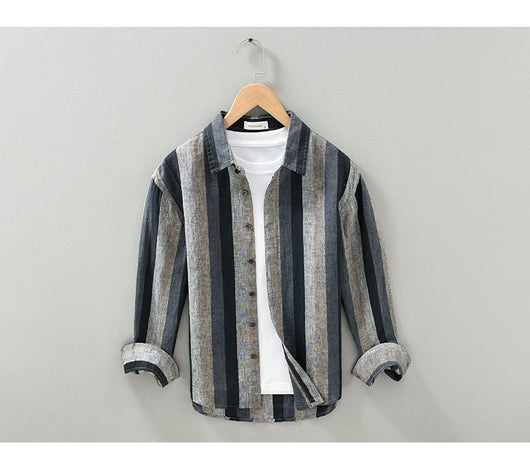 Camisa de Lino para Hombre con Mangas Largas y Rayas a Juego - Image 10