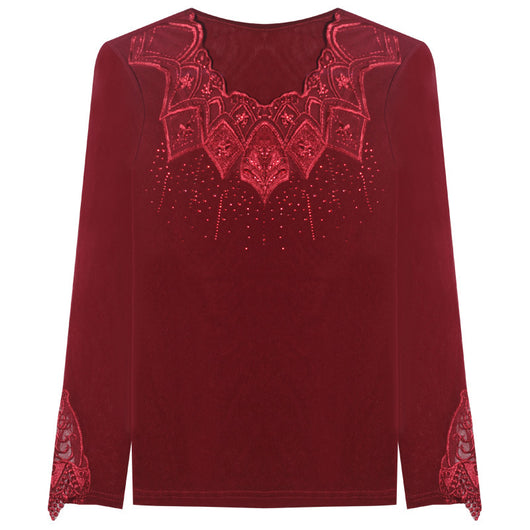 Blusa Manga Larga con Diamantes Bordados para Mujer - Image 5