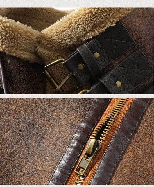 Abrigo de Invierno para Hombre con Cuero, Piel de Cordero y Acolchado Grueso - Image 10