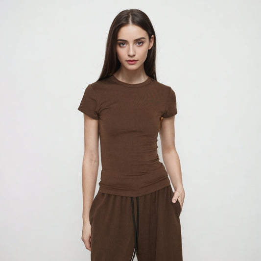Camiseta Ajustada Cuello Redondo para Mujer - Efecto Reductor
