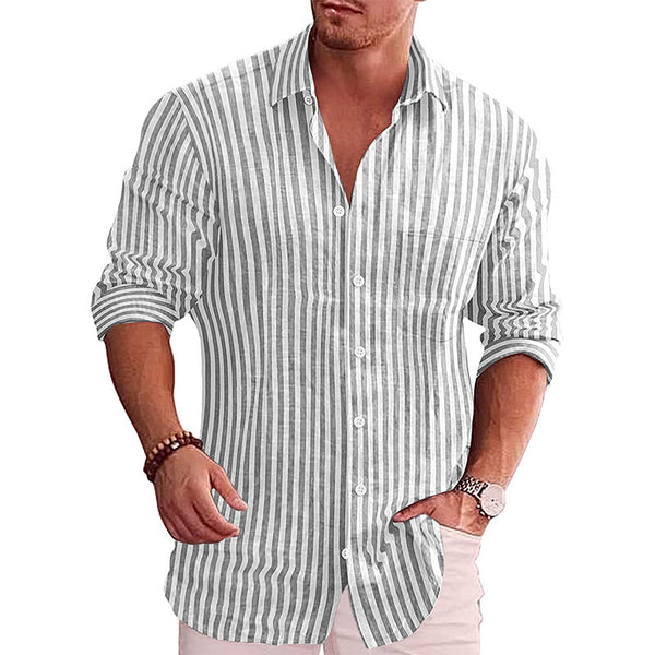 Camisa de Algodón a Rayas con Solapa - Estilo Casual Juvenil