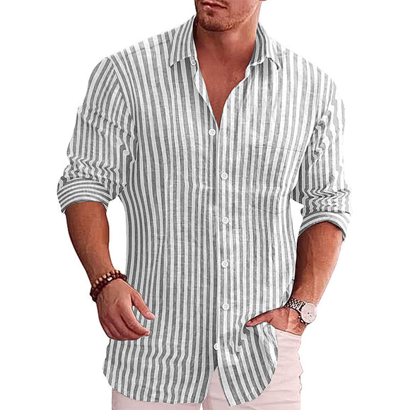 Camisa de Algodón a Rayas con Solapa - Estilo Casual Juvenil