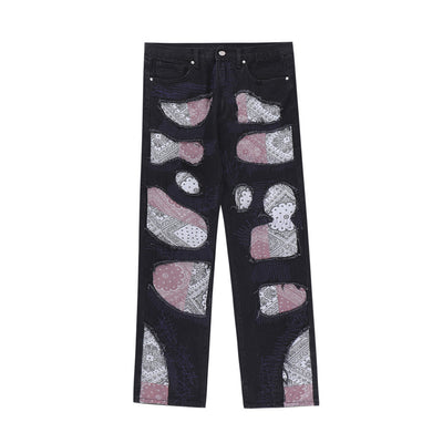 Pantalones Casuales Rectos con Parches Bordados Diseño Americano para Hombre - Image 3