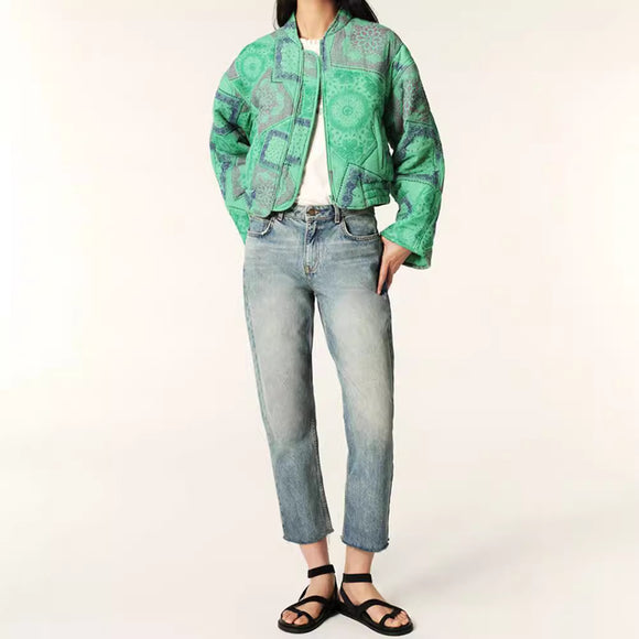 Chaqueta Acolchada de Algodón con Cierre y Estampado