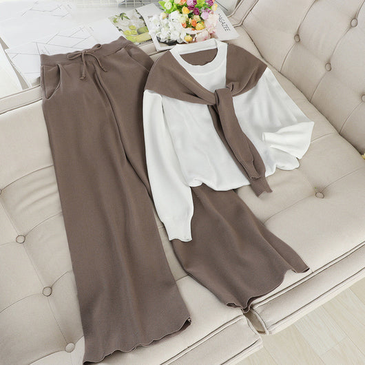 Conjunto Dos Piezas: Suéter Tejido Suelto con Contraste y Pantalón con Cordón - Image 8