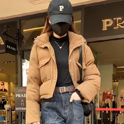 Chaqueta Acolchada Corta Casual para Invierno - Algodón Suave y Cómoda