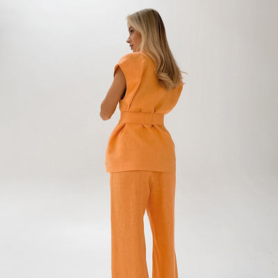 Conjunto Dos Piezas Naranja con Corpiño de Encaje y Cordones para Mujer - Image 4