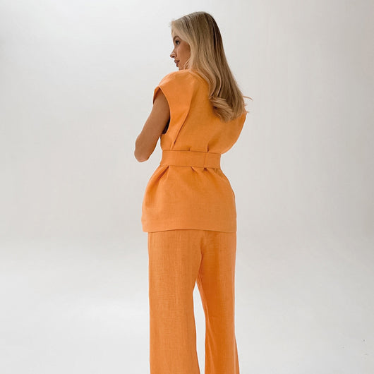 Conjunto Dos Piezas Naranja con Corpiño de Encaje y Cordones para Mujer - Image 4