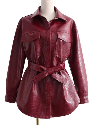 Chaqueta de Cuero con Bolsillos Dobles y Cuello Ajustable - Image 14