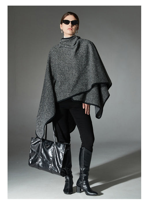 Chal Elegante Negro con Hebilla y Rayas - Image 11