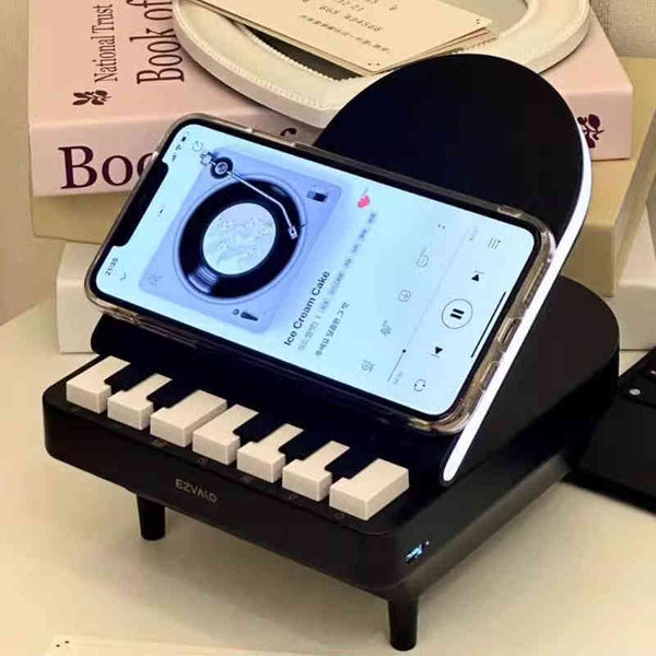 Parlante Bluetooth Piano con Carga Inalámbrica y Luz Nocturna
