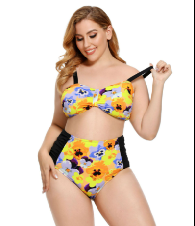 Traje de Baño Bikini Talla Grande con Estampado Floral y Diseño Fruncido - Image 10