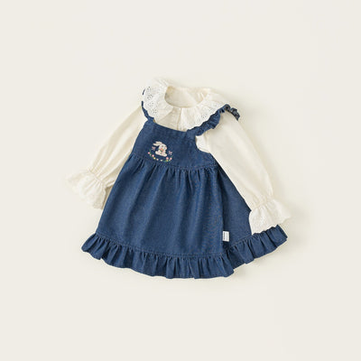 Conjunto Infantil Primavera: Blusa Denim y Falda Manga Larga - Image 3