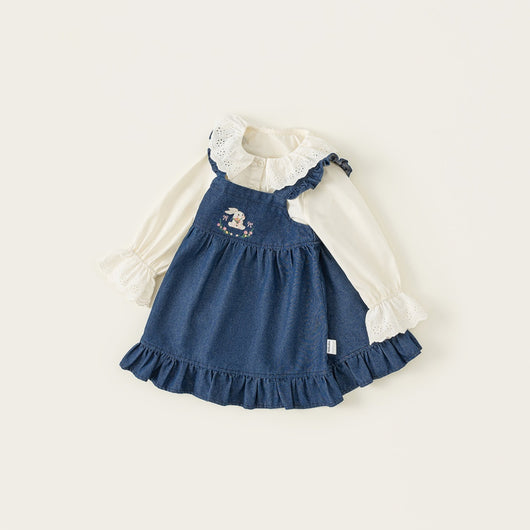 Conjunto Infantil Primavera: Blusa Denim y Falda Manga Larga - Image 3