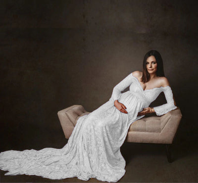 Vestido Premamá Largo con Encaje y Volantes Elegante - Image 9