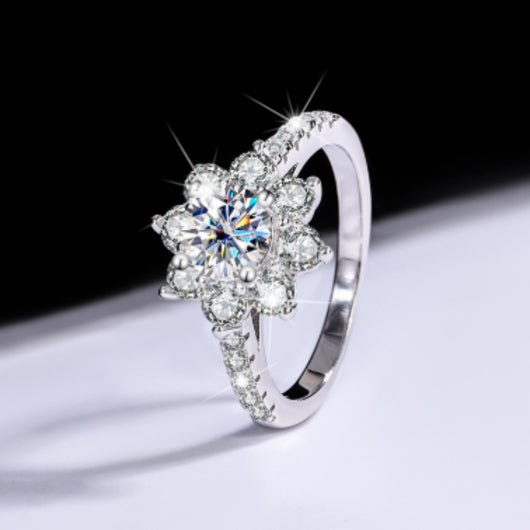 Anillo de Plata 925 con Moissanita Floral para Mujer