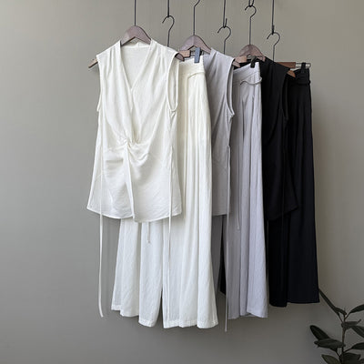 Conjunto Elegante sin Mangas: Blusa Temperamento + Pantalón Ancho Fluido - Image 19