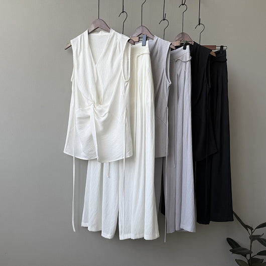 Conjunto Elegante sin Mangas: Blusa Temperamento + Pantalón Ancho Fluido - Image 19