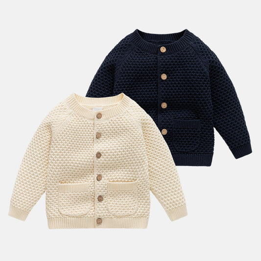 Suéter Abrigo Infantil Cuello Redondo para Otoño e Invierno