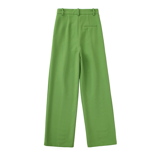 Pantalón Largo Verde Pasto Plisado Cintura Media para Mujer - Image 2