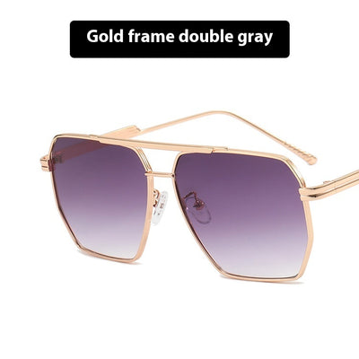 Gold frame double gray polygonal sunglasses with a double beam design and gradient lenses. - Image 6