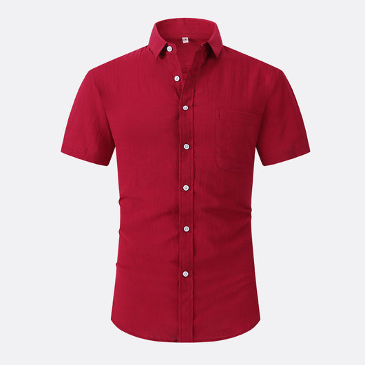 Camisa Lino Fresco Manga Corta Transpirable Color Sólido - Image 3