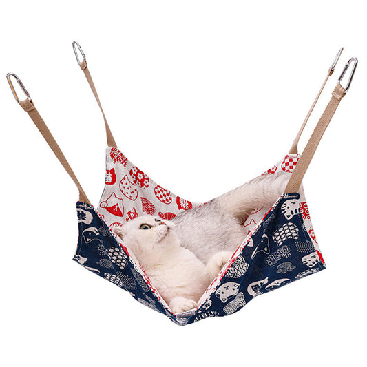 Hamaca Respirante para Gatos - Cama Colgante de Algodón y Lino Resistente