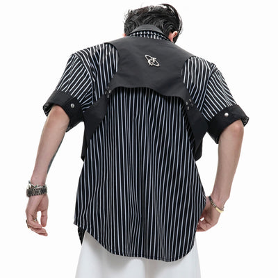 Camisa Rayada Blanco y Negro con Cuello Doble y Efecto Dos Piezas - Image 10