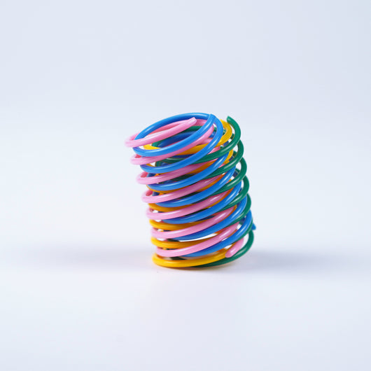 Four colorful plastic spring cat toys in blue, green, yellow, and pink on a white background. - Image 7