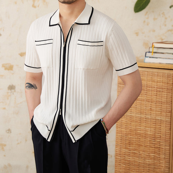 Polo Elástico Slim Fit Cuello Solapa Manga Corta