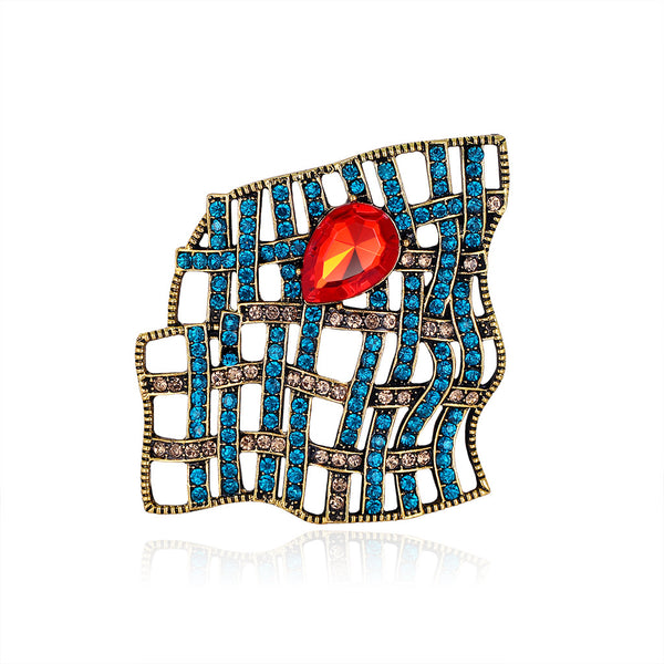 Broche Retro de Diamante Hueco en Malla Azul - Image 4