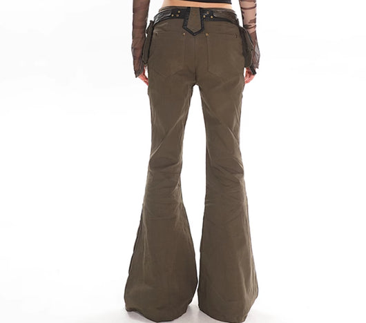 Pantalones Acampanados Denim Negro Lavado con Diseño Militar Verde Ejército - Image 11