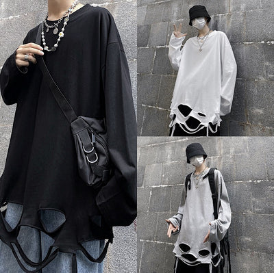 Camiseta Larga Ajustada con Detalles Calados - Manga Larga