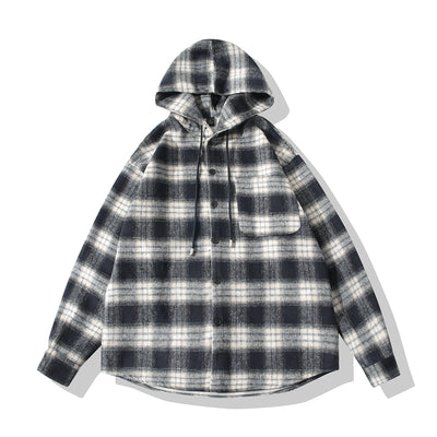 Camisa Abrigo a Cuadros con Capucha - Corte Holgado Largo - Image 6