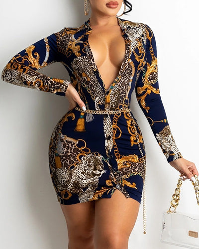Vestido Midi Estampado Cuello en V Manga Larga - Image 10