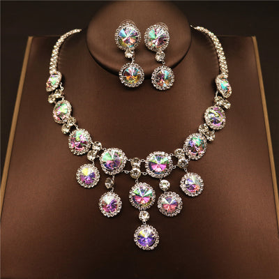 Set de Aretes y Collar Clavícula con Colgante Circular Multicolor - Image 3