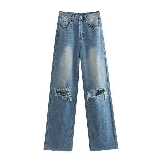 Jeans de Talle Alto y Pierna Ancha con Detalles Perforados para Primavera y Verano - Image 6