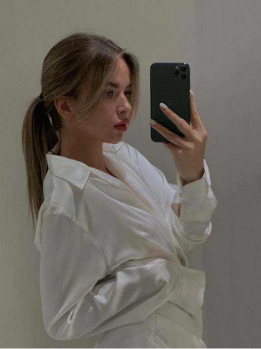 Vestido Blanco de Manga Larga Diseño Francés para Mujer - Image 2